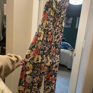 O'Neill Red and Orange Jumpsuit Vibrant Floral Design